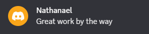 Discord message from Nathanael thanking Jayson for great work